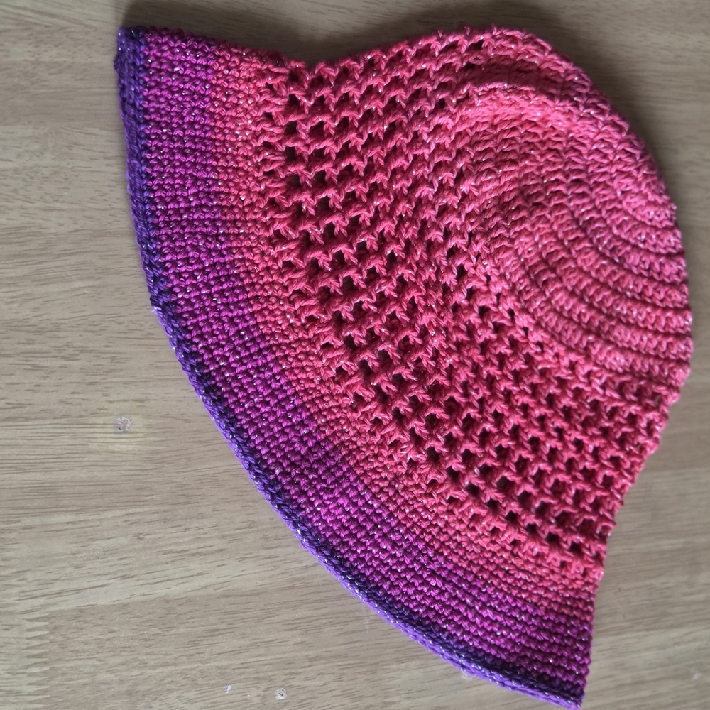 Stylish Sparkle Pink and Purple Crochet Hat and Bag.